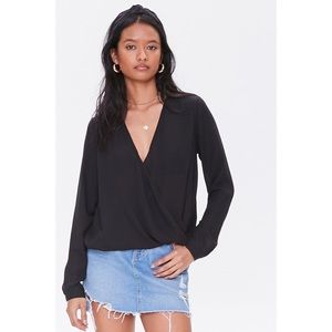 Black Long Sleeve Surplice Top